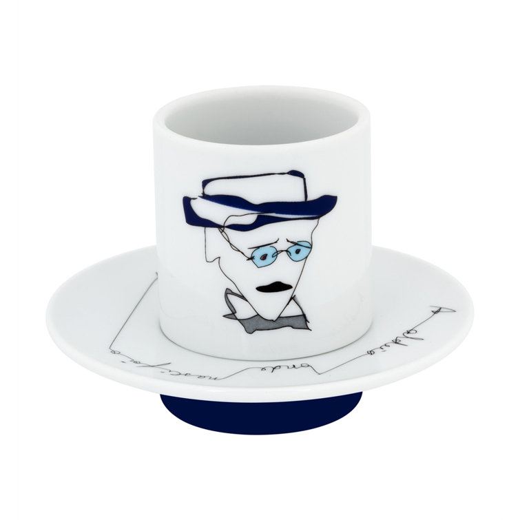 Colorful Ceramic Teacup and Saucer Set with Illustrations