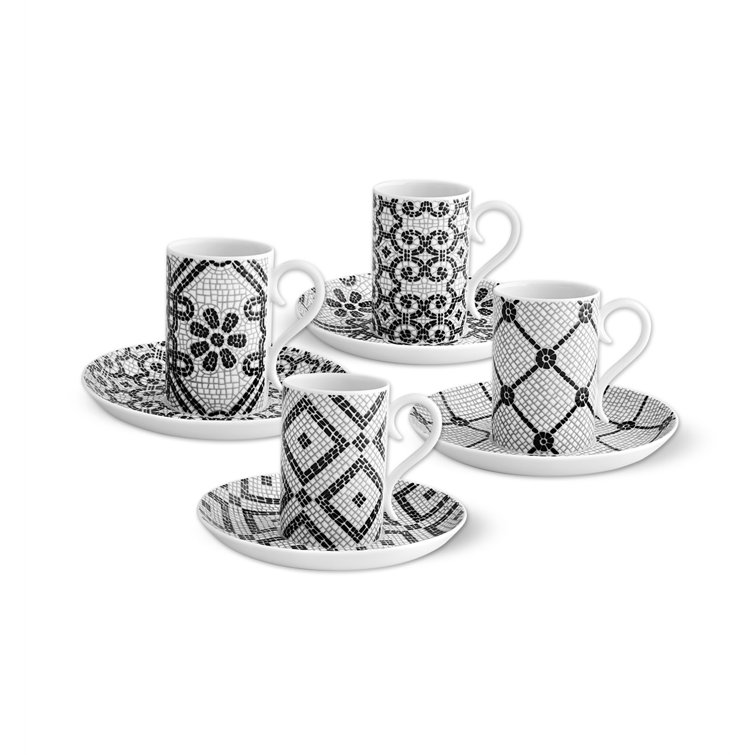 Portuguese Cobblestone Pattern Ceramic Coffee Cup and Saucer Set
