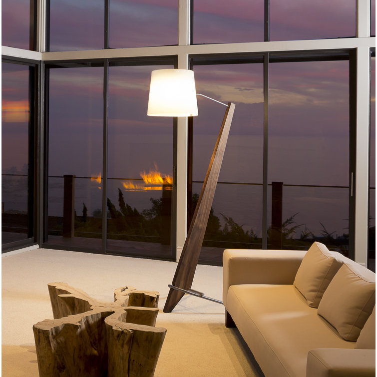 Silva Dark Stained Walnut Floor Lamp with Linen Shade