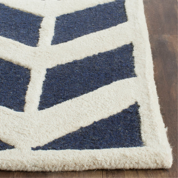 Navy and Ivory Hand-Tufted Wool Area Rug, 9' x 12'