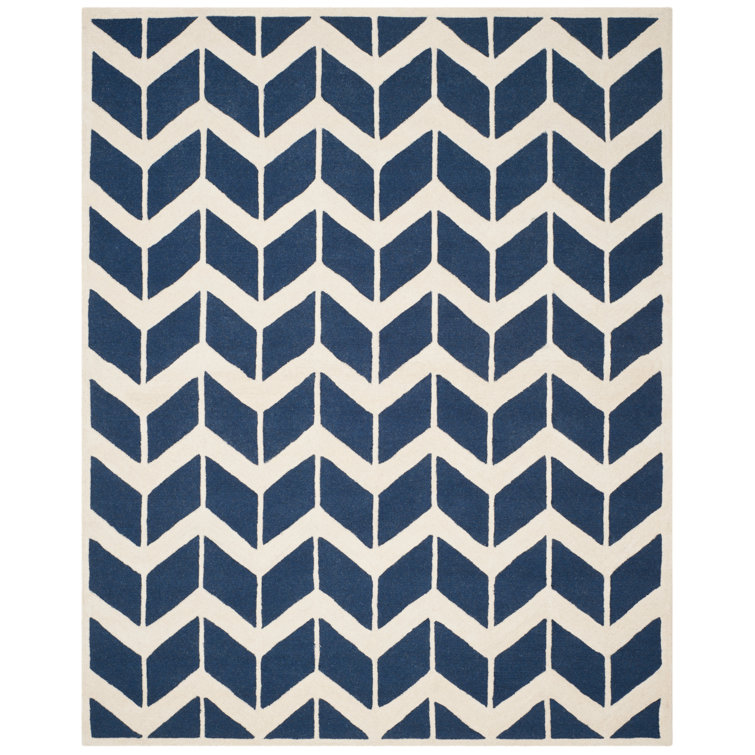 Navy and Ivory Hand-Tufted Wool Area Rug, 9' x 12'