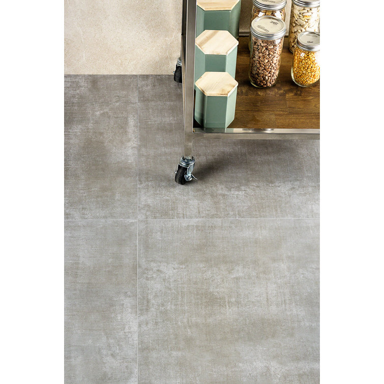 Essential 24" x 24" Matte Gray Porcelain Concrete Look Tile