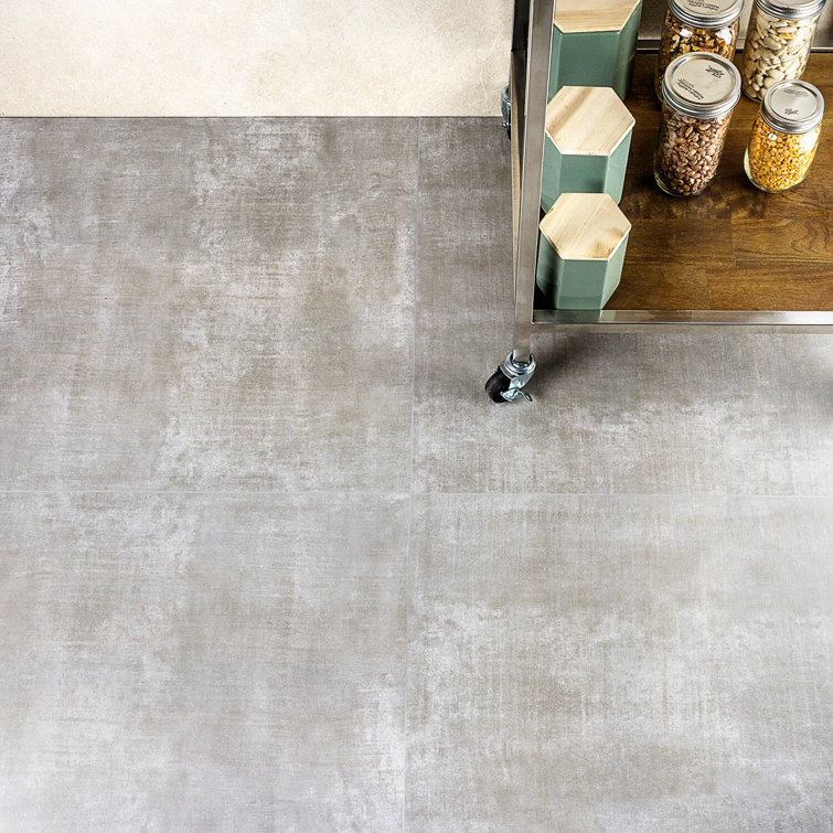 Essential 24" x 24" Matte Gray Porcelain Concrete Look Tile