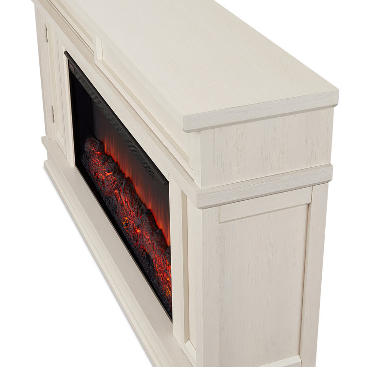 Bone White Electric Fireplace TV Stand with Cabinet