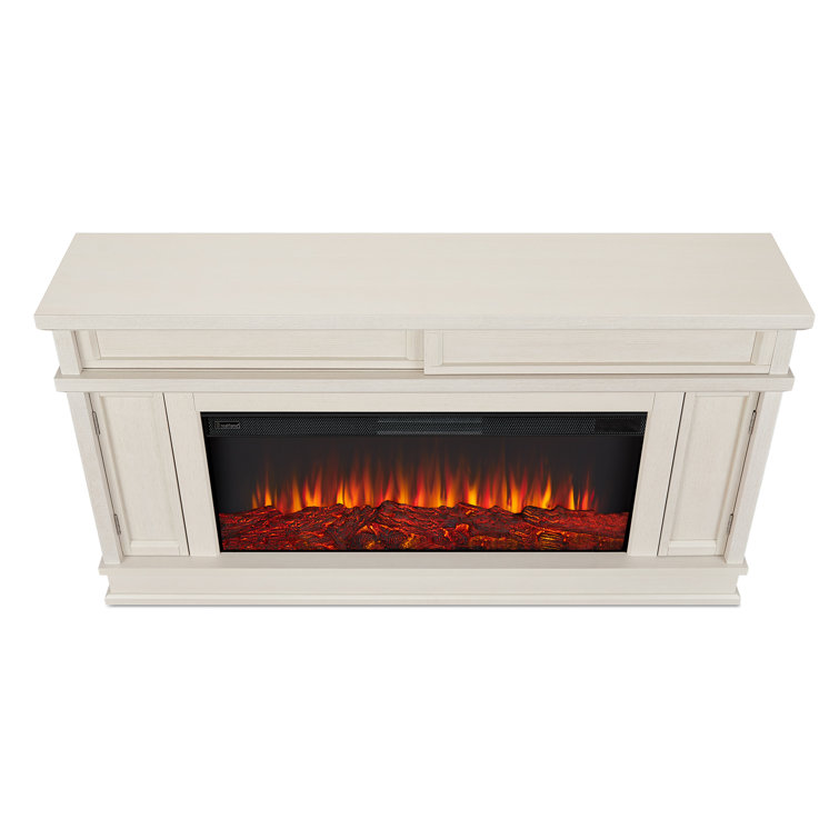 Bone White Electric Fireplace TV Stand with Cabinet