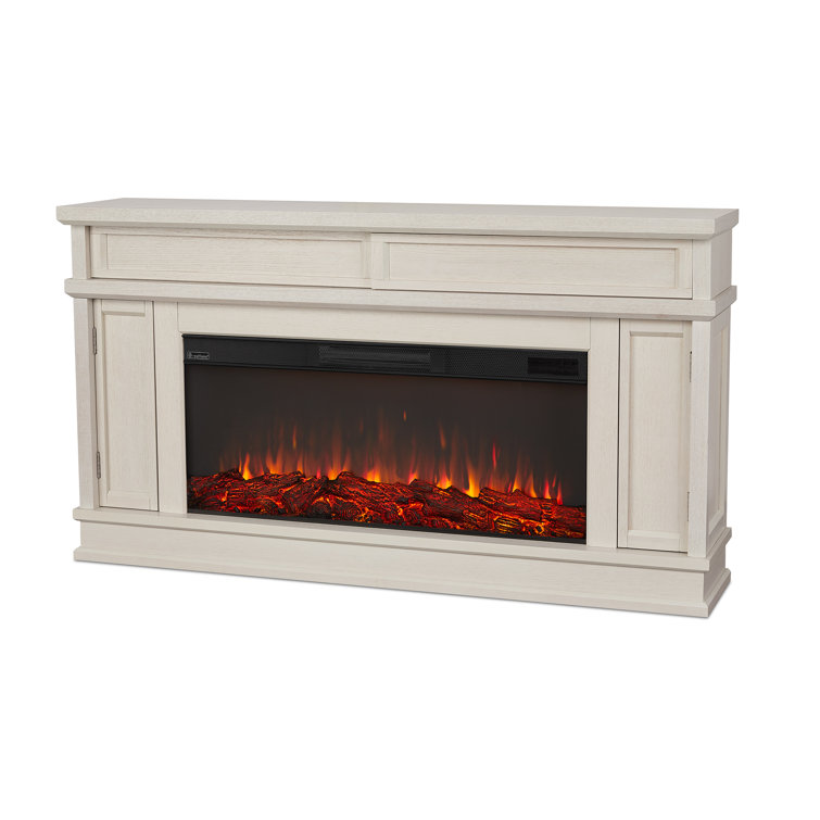 Bone White Electric Fireplace TV Stand with Cabinet