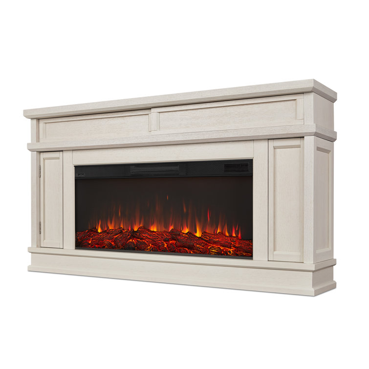 Bone White Electric Fireplace TV Stand with Cabinet