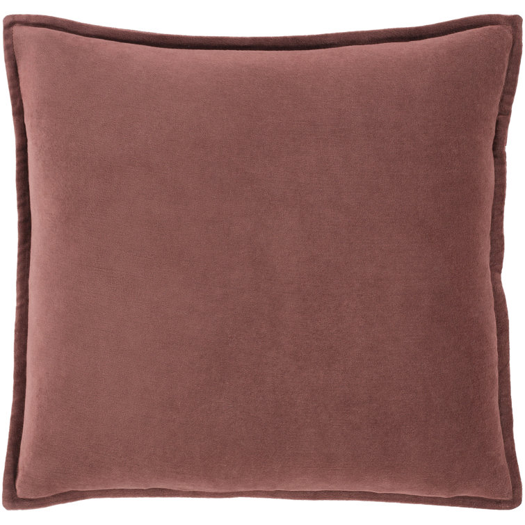 Brick Red Cotton Square Throw Pillow with Flanged Edges