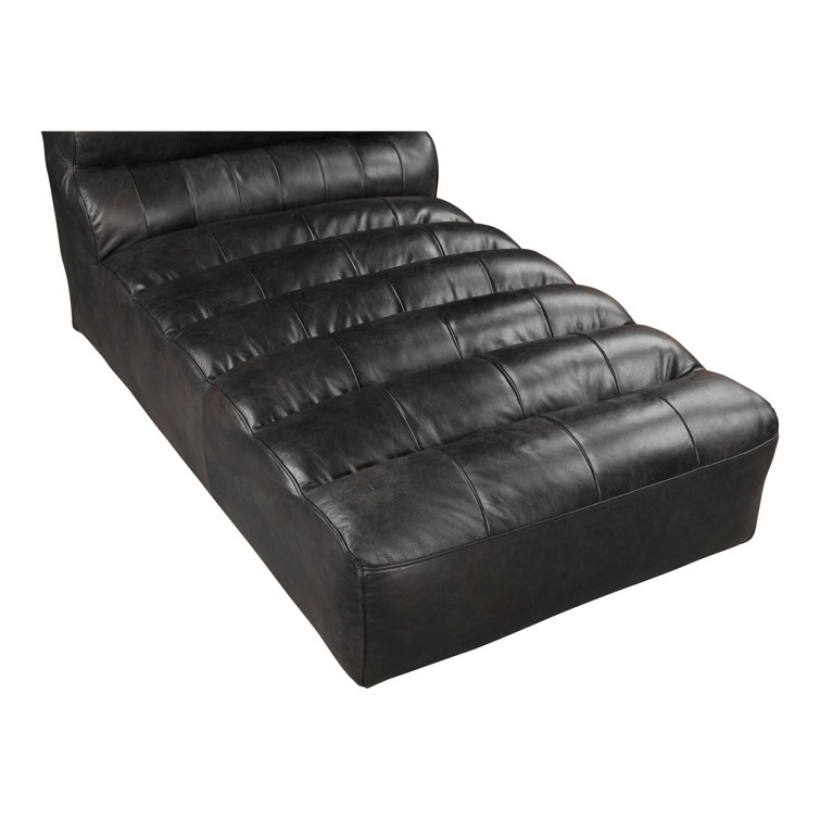 Ramsay Antique Black Leather Chaise with Solid Birch Frame
