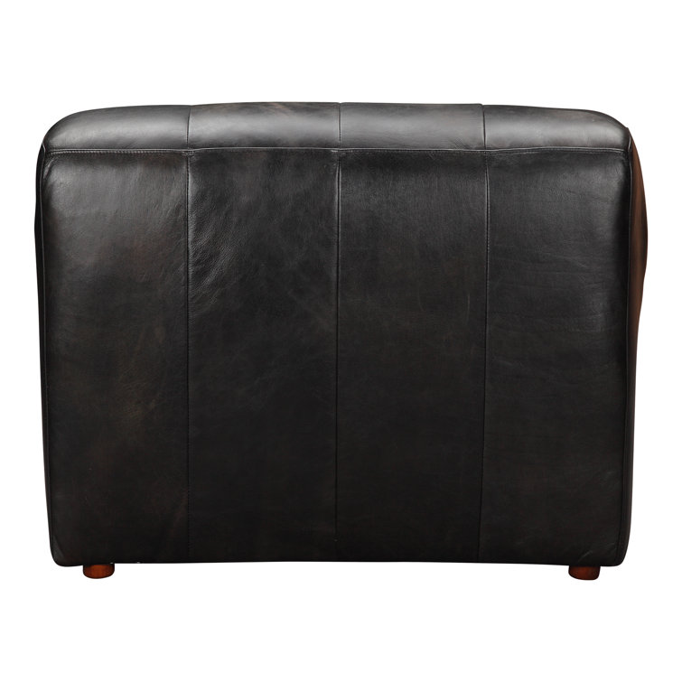 Ramsay Antique Black Leather Chaise with Solid Birch Frame