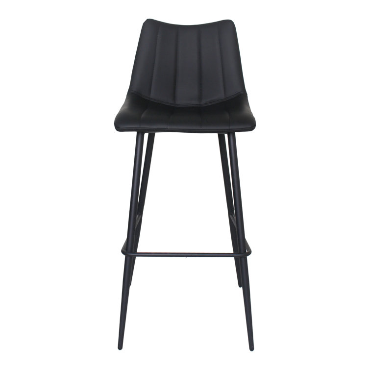 Black Vegan Leather Low Back Counter Stools with Steel Frame, Set of 2