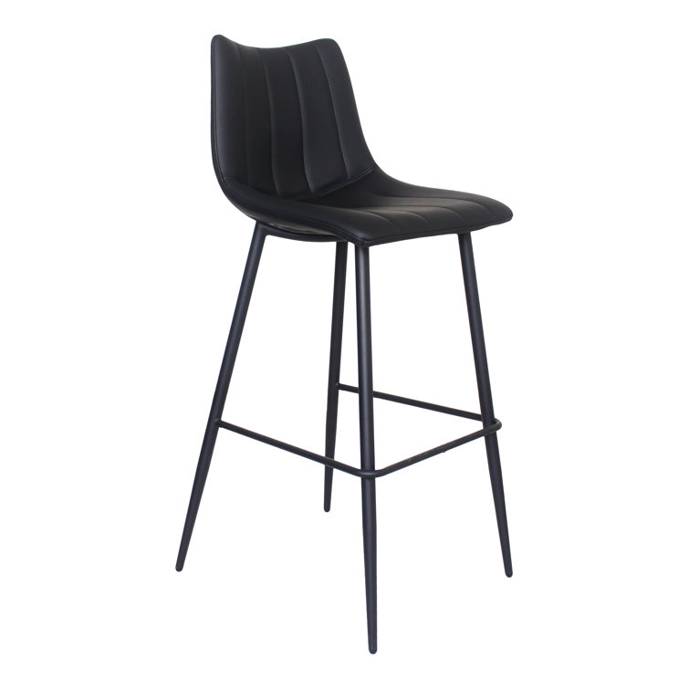 Black Vegan Leather Low Back Counter Stools with Steel Frame, Set of 2