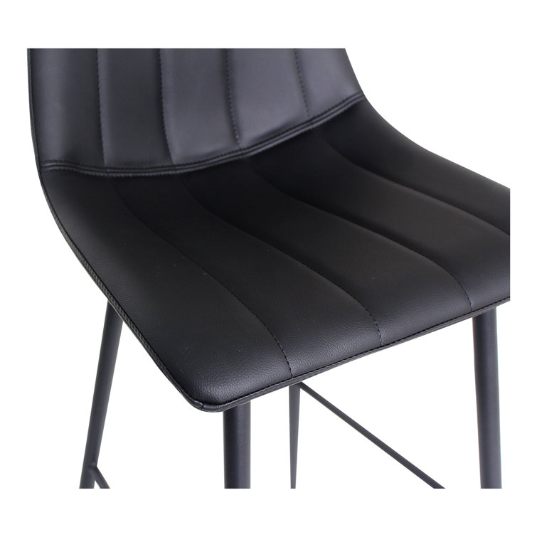 Black Vegan Leather Low Back Counter Stools with Steel Frame, Set of 2