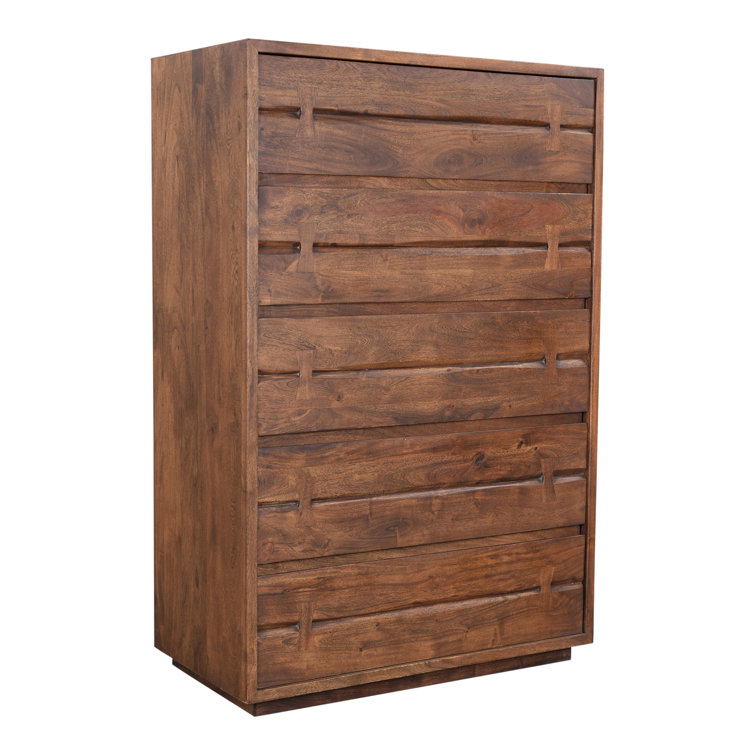 Rustic Live-Edge Acacia 5-Drawer Chest in Warm Brown