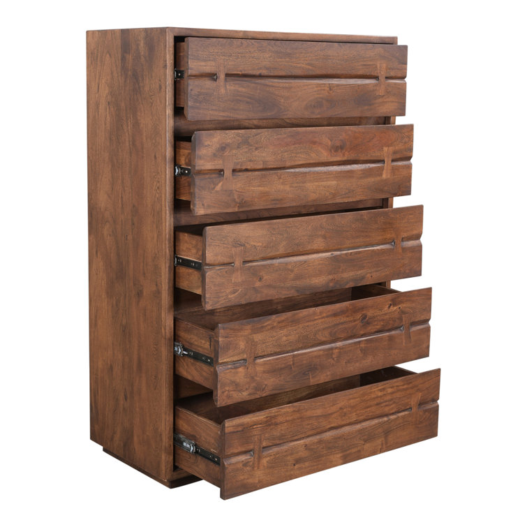 Rustic Live-Edge Acacia 5-Drawer Chest in Warm Brown