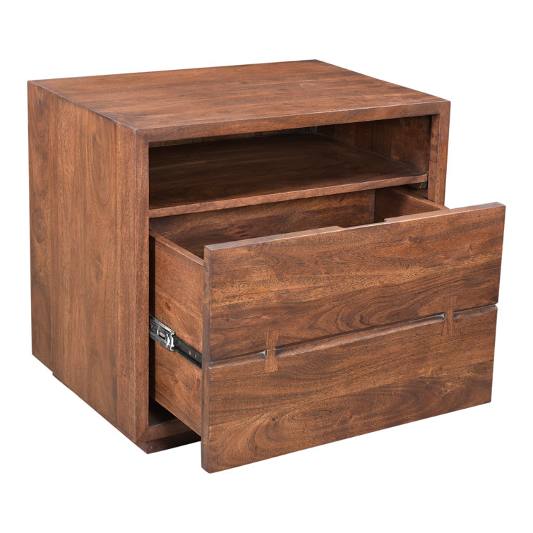 Rustic Brown Mango Wood 26" Nightstand with Iron Base