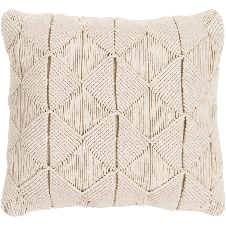 Cream Macrame Cotton 18" Square Throw Pillow Set
