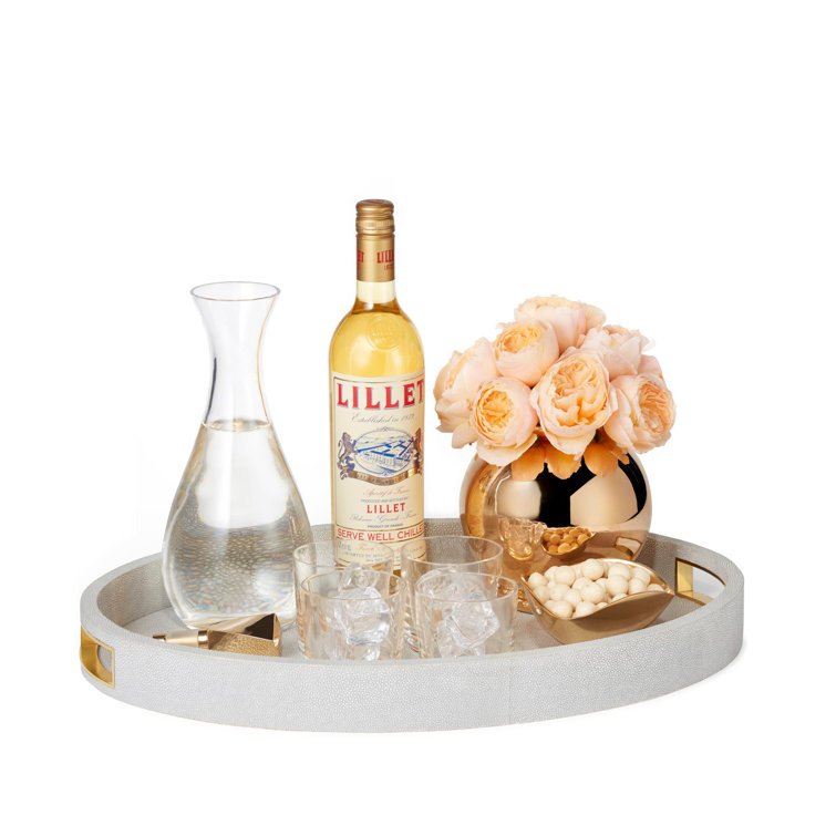 Dove Faux Shagreen Oval Tray with Brass Handles