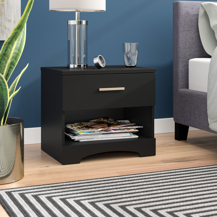 Gramercy Pure Black Modern 1-Drawer Nightstand with Open Shelf