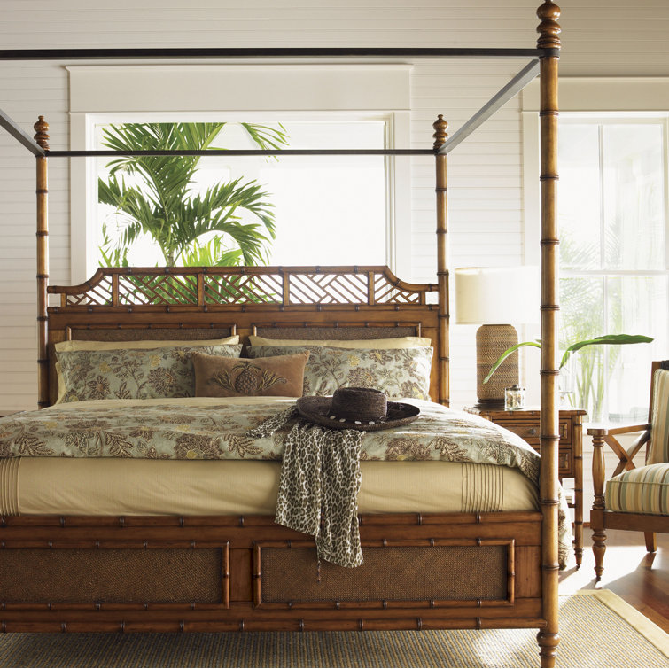 Coastal Canopy California King Bed with Woven Rattan Headboard