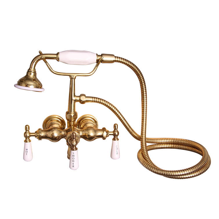 Polished Brass Wall Mounted Clawfoot Tub Faucet with Handshower