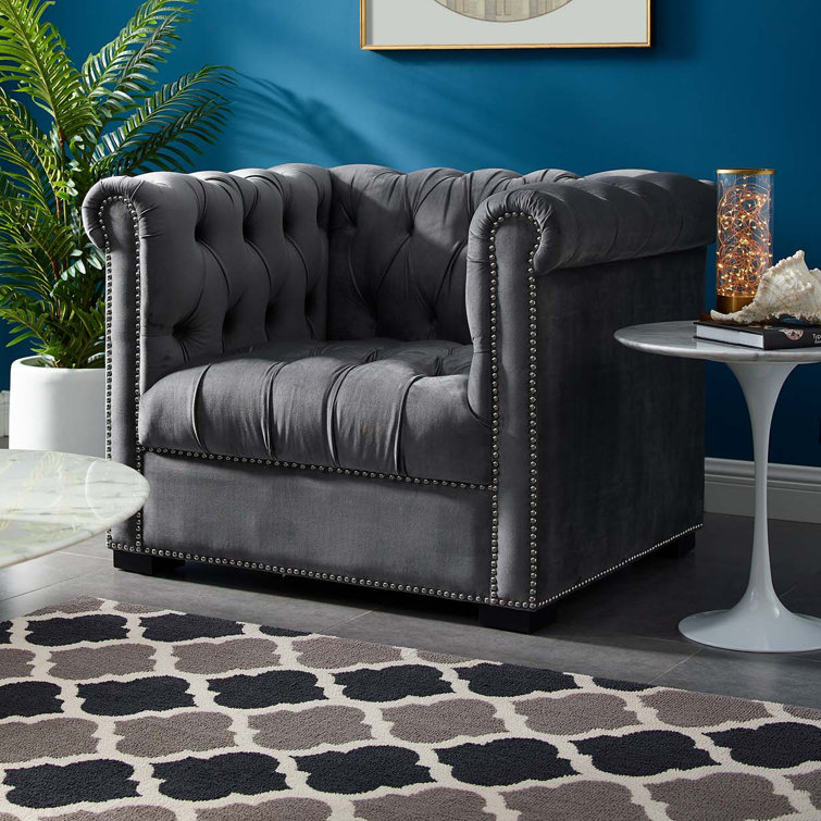 Heritage Gray Velvet Accent Chair with Manufactured Wood Frame