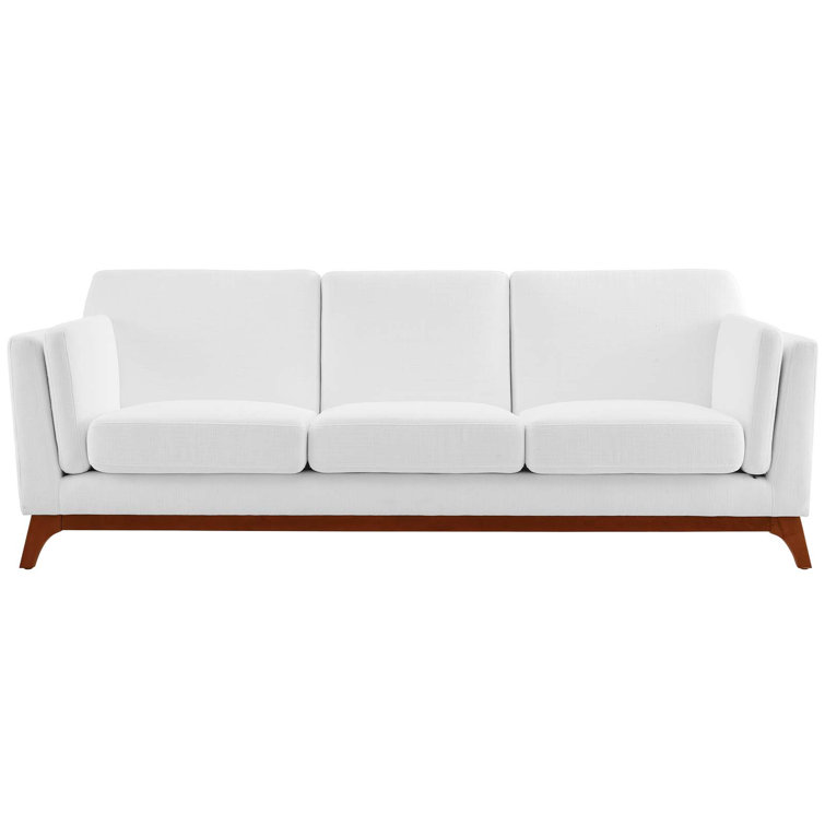 Chance 83.5'' White Fabric Sofa with Removable Cushions and Wood Frame