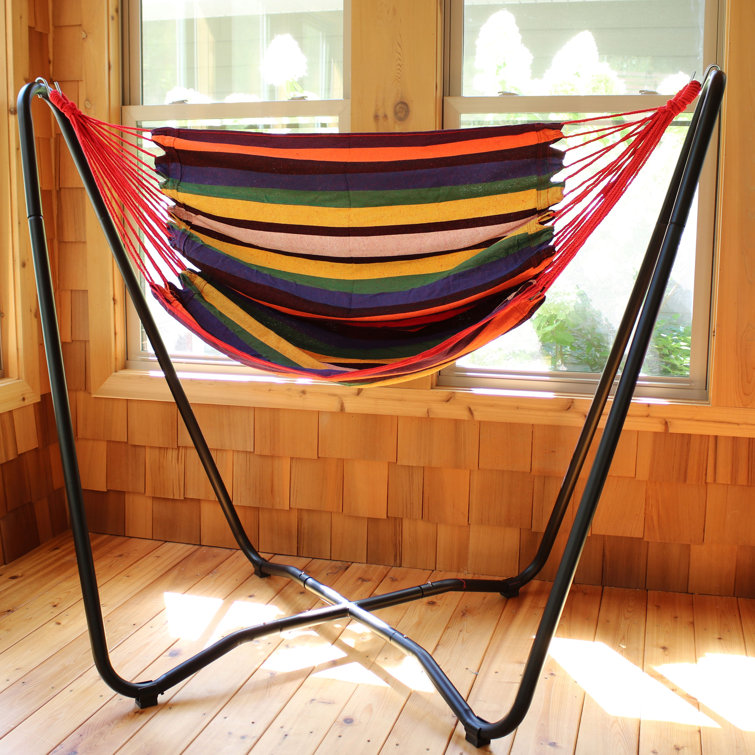 Sunset Multicolor Cotton Hanging Hammock Chair with Stand