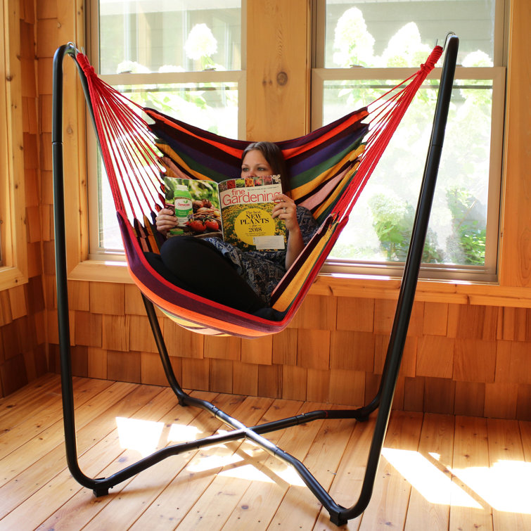 Sunset Multicolor Cotton Hanging Hammock Chair with Stand