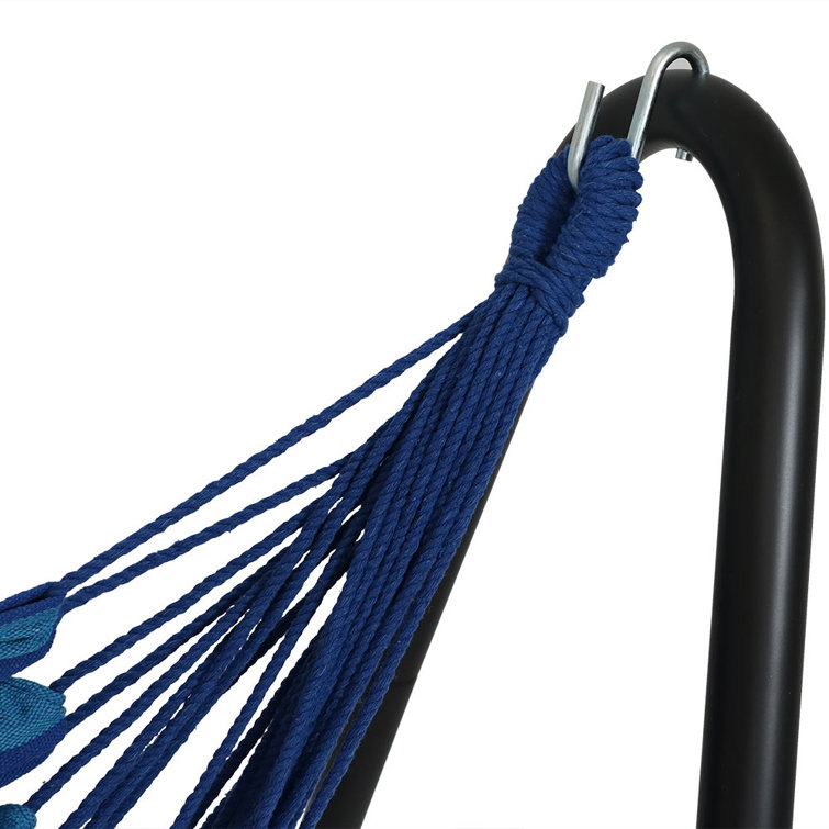 Blue Cotton Hanging Hammock Chair with Black Steel Stand