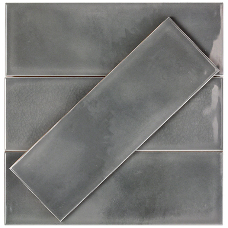 Gray Glossy Ceramic Subway Wall Tile 4" x 12"