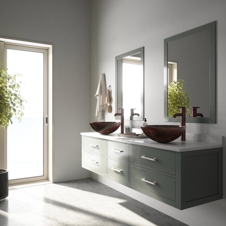 VIGO Mahogany Moon Tempered Glass Handmade Circular Vessel Bathroom Sink