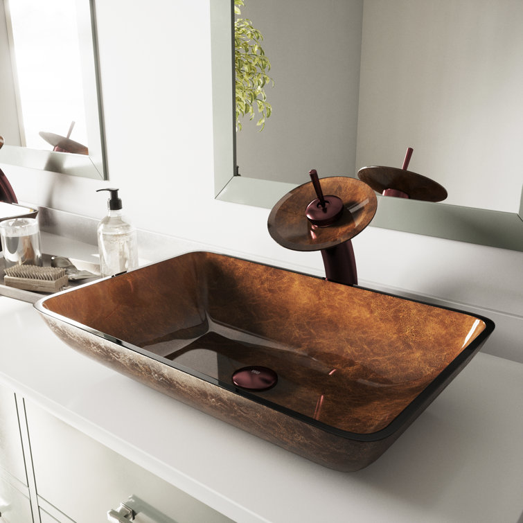 Russet Amber Tempered Glass Rectangular Vessel Sink 22.5"