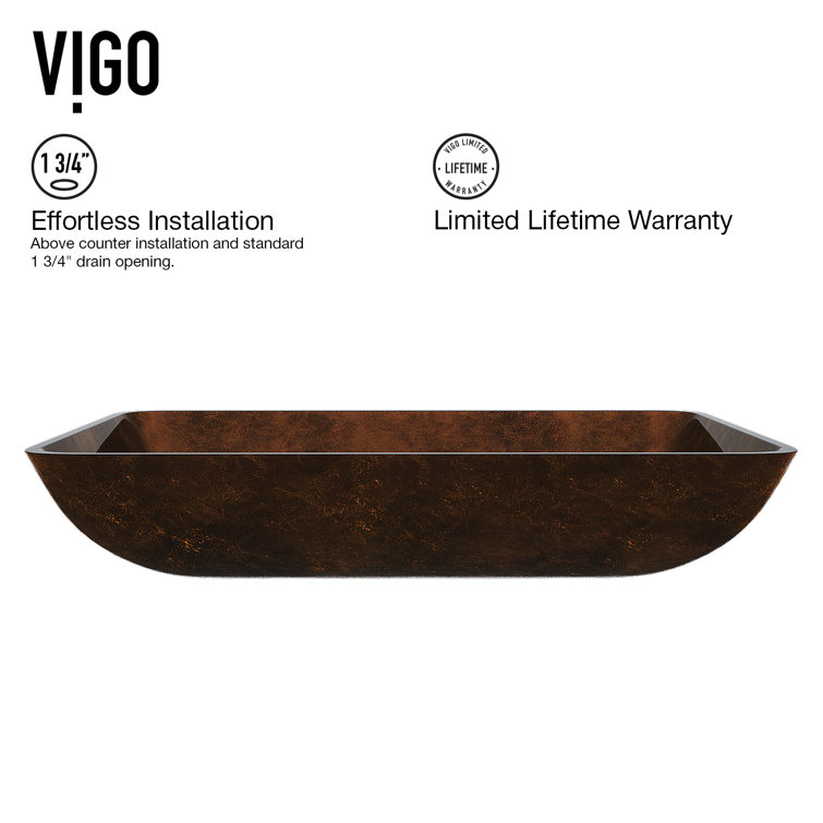 Russet Amber Tempered Glass Rectangular Vessel Sink 22.5"