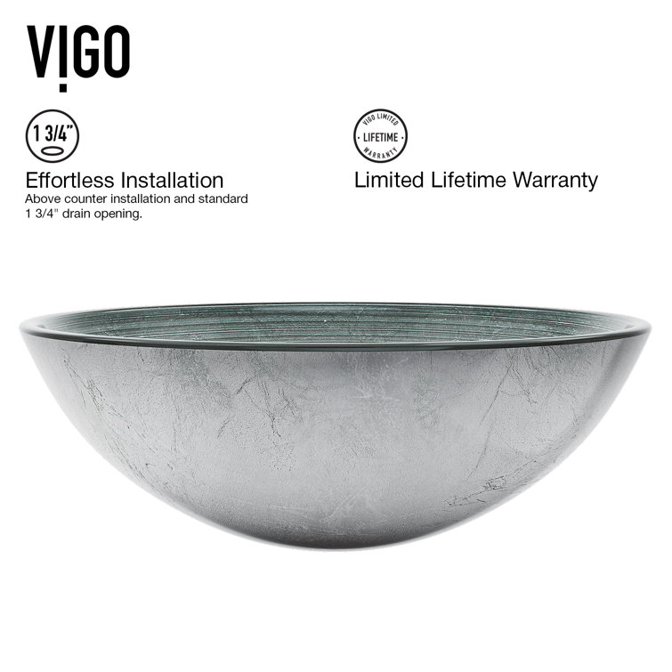 Simply Silver Round Glass Vessel Sink with Brushed Nickel Faucet