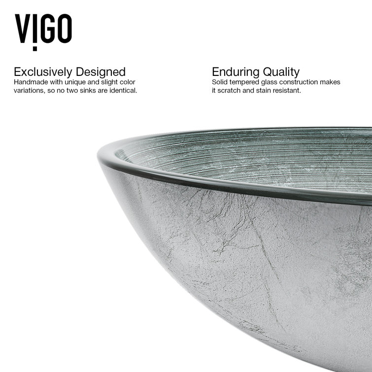 Simply Silver Round Glass Vessel Sink with Brushed Nickel Faucet