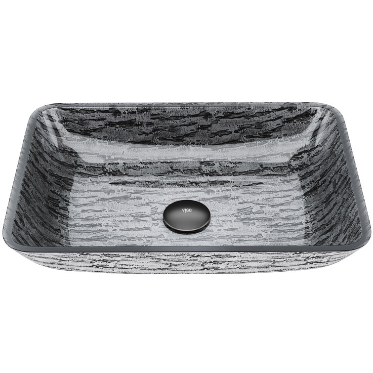 Slate Grey Rectangular Glass Vessel Bathroom Sink