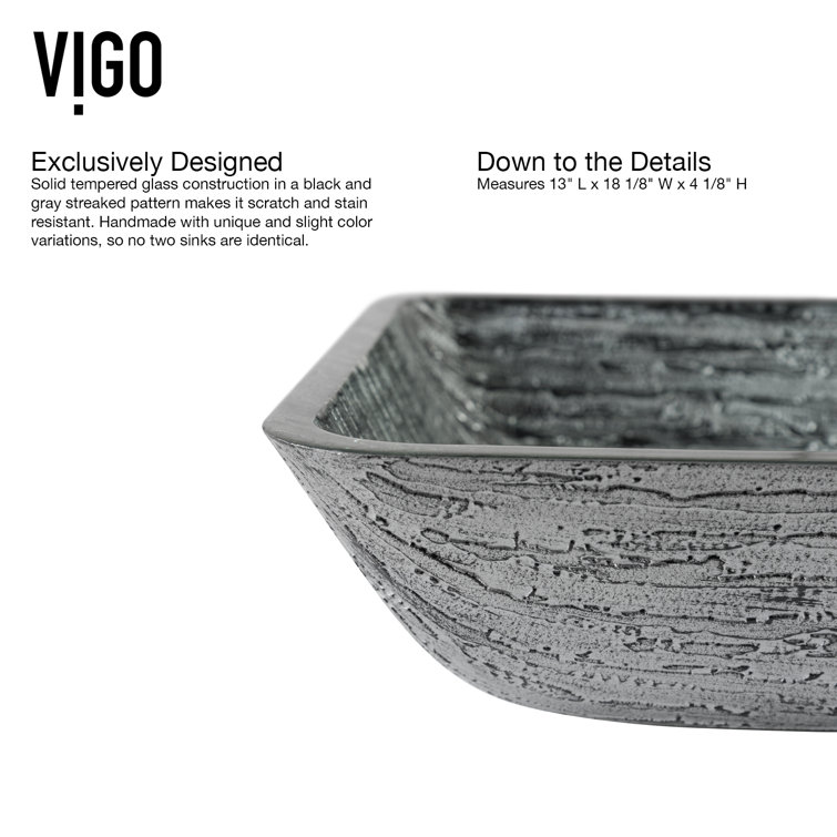 Slate Grey Rectangular Glass Vessel Bathroom Sink