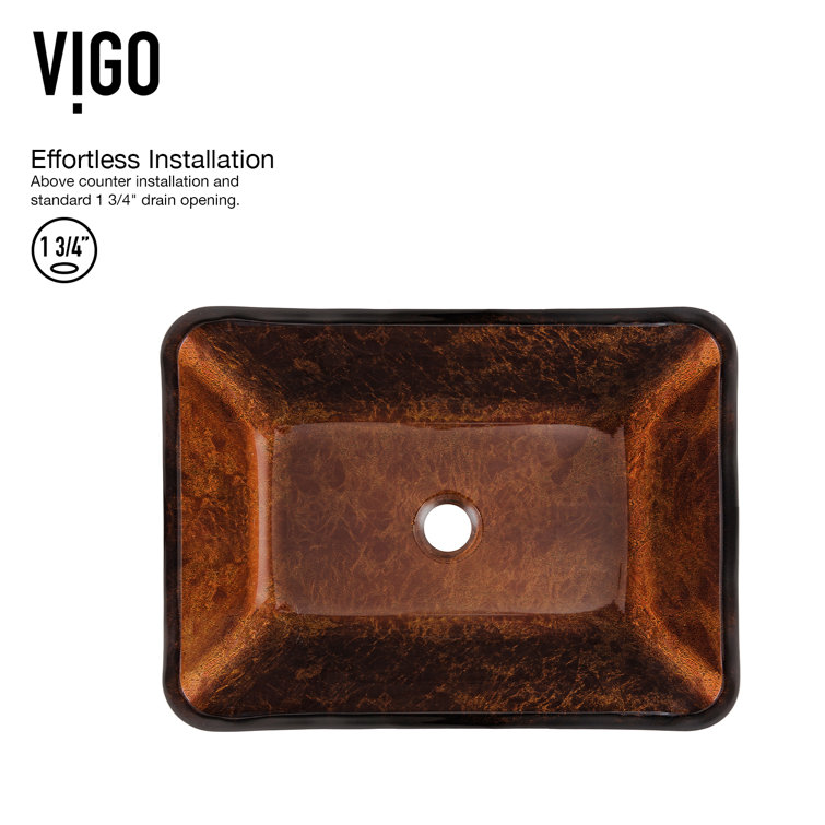 Russet Brown Tempered Glass 18" Rectangular Vessel Bathroom Sink