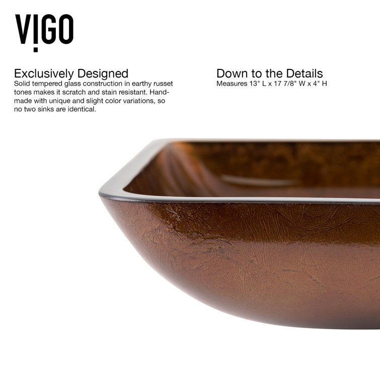Russet Brown Tempered Glass 18" Rectangular Vessel Bathroom Sink