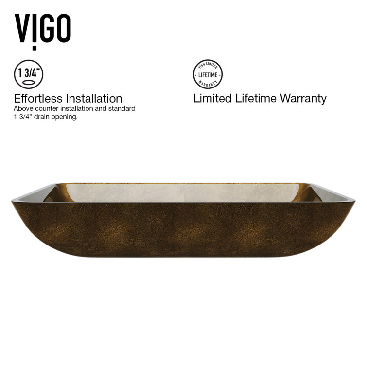 Golden Copper Glass Rectangular Vessel Bathroom Sink