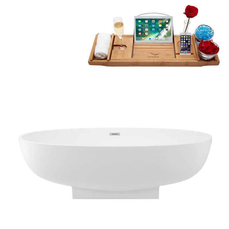 67" White Fiberglass Clawfoot Soaking Bathtub