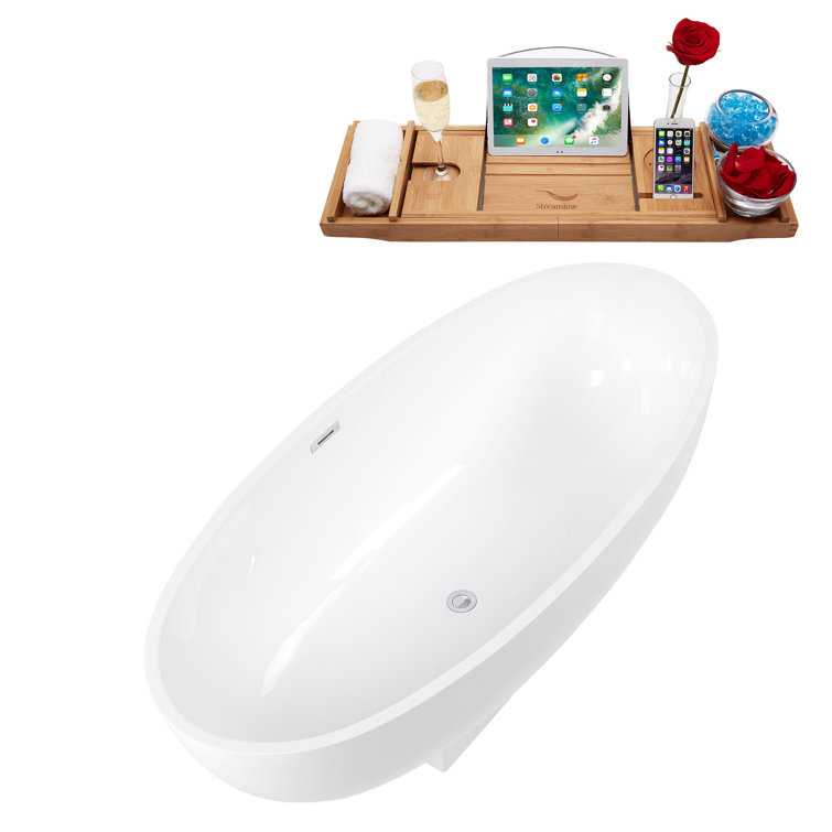 67" White Fiberglass Clawfoot Soaking Bathtub