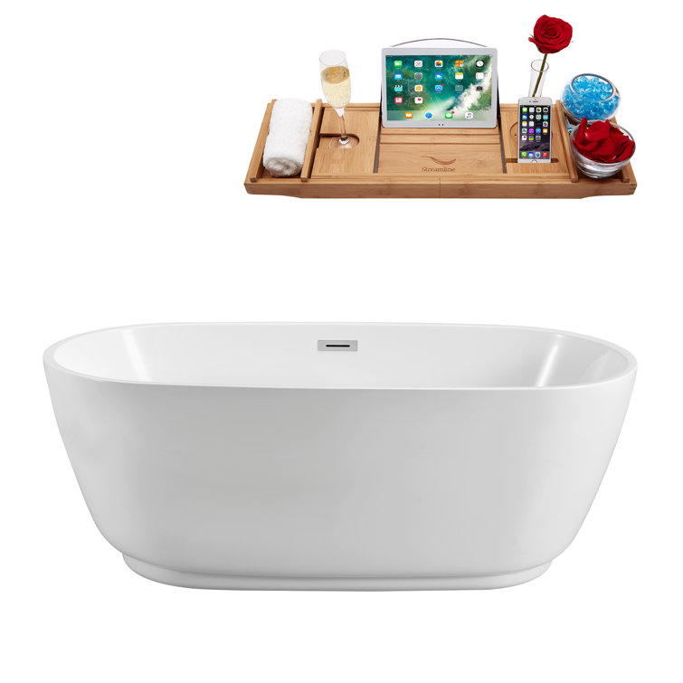 71'' White Glossy Acrylic Freestanding Soaking Bathtub