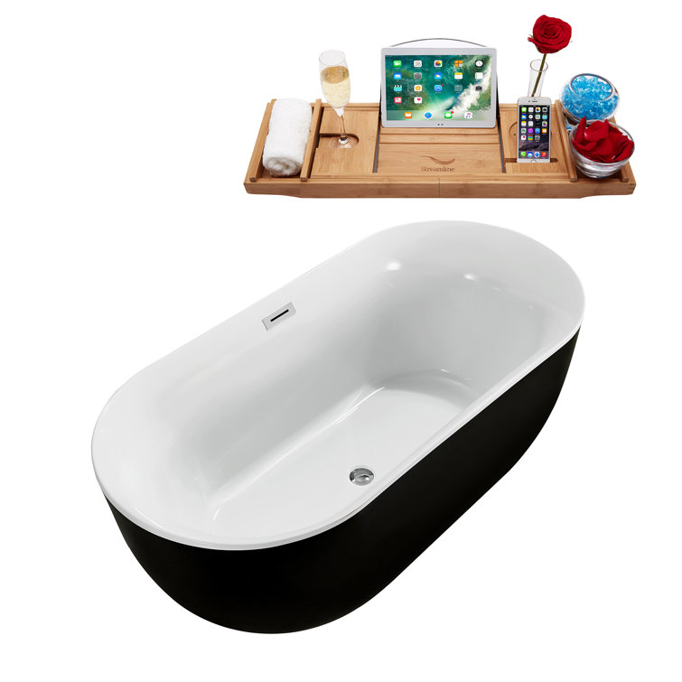 67" Black and White Acrylic Freestanding Clawfoot Bathtub