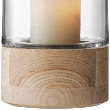 Clear Glass and Wood Tabletop Hurricane Candle Holder