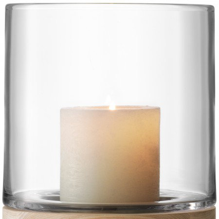 Clear Glass and Wood Tabletop Hurricane Candle Holder