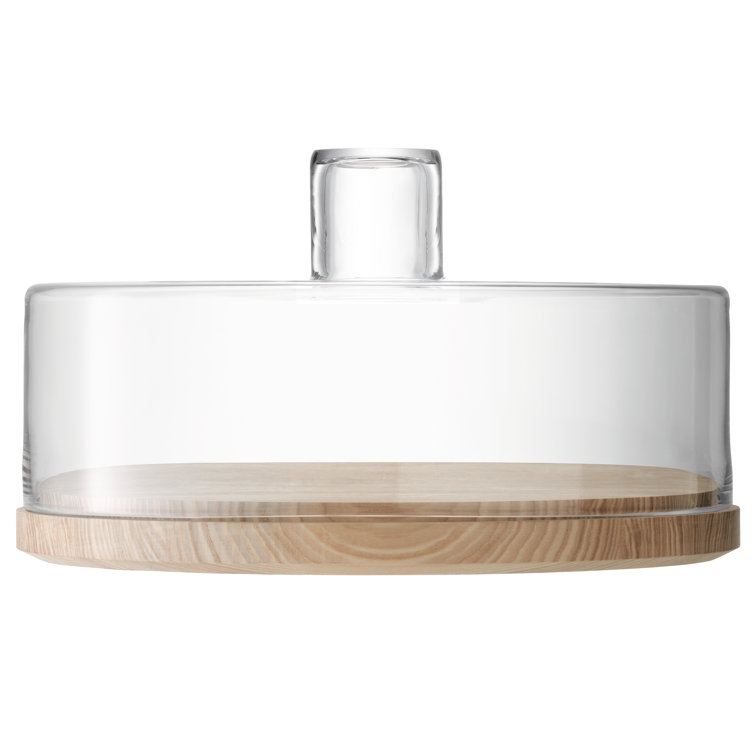 Contemporary Clear Glass Round Cake Stand with Handmade Ash Base