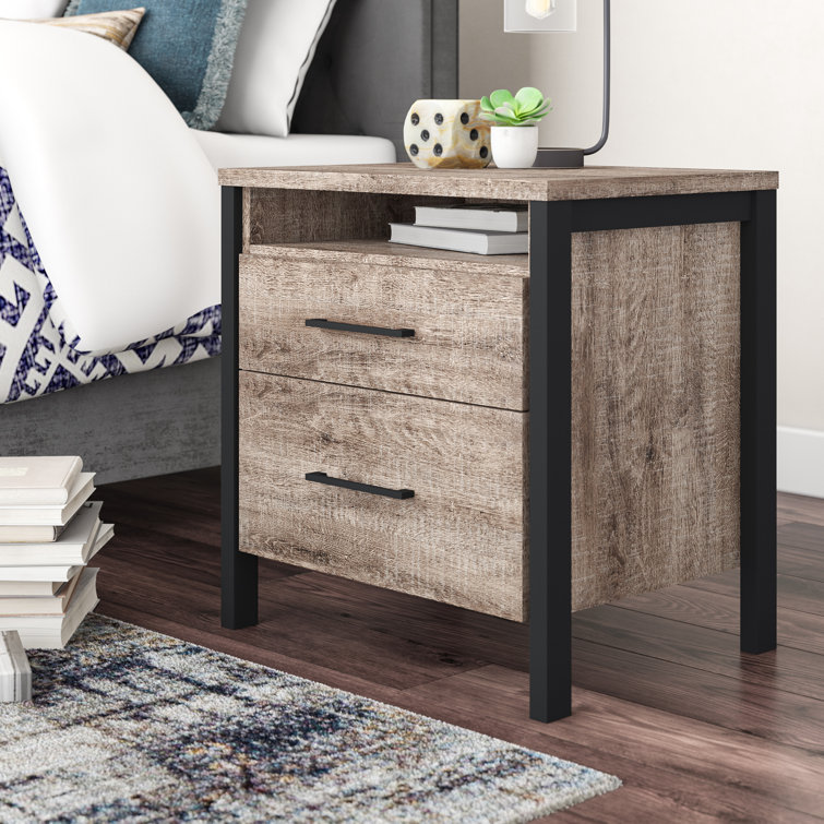 Munich Weathered Oak and Matte Black 2-Drawer Nightstand