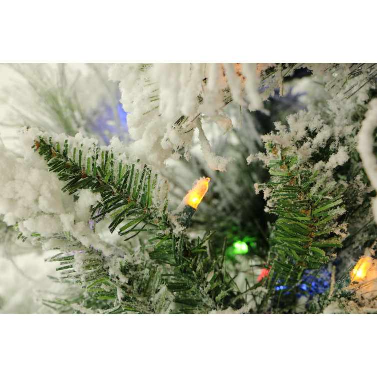 9 ft Snowy Pine Flocked Artificial Christmas Tree with Multi-Color LED Lights